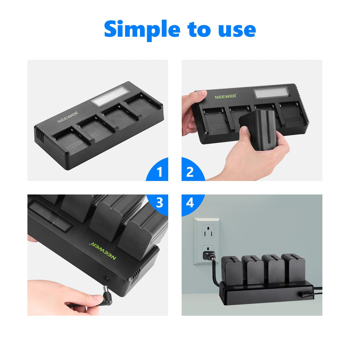 NEEWER 4-Pack NP-F970 Battery Set for Sony