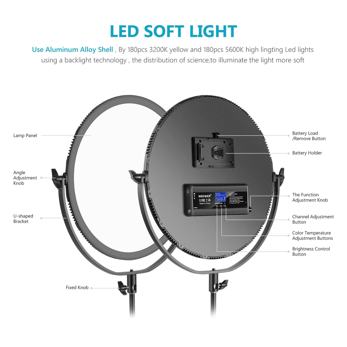 NEEWER NL-360ARC 18" 70W Ultra Thin Bi-Color Round LED Light