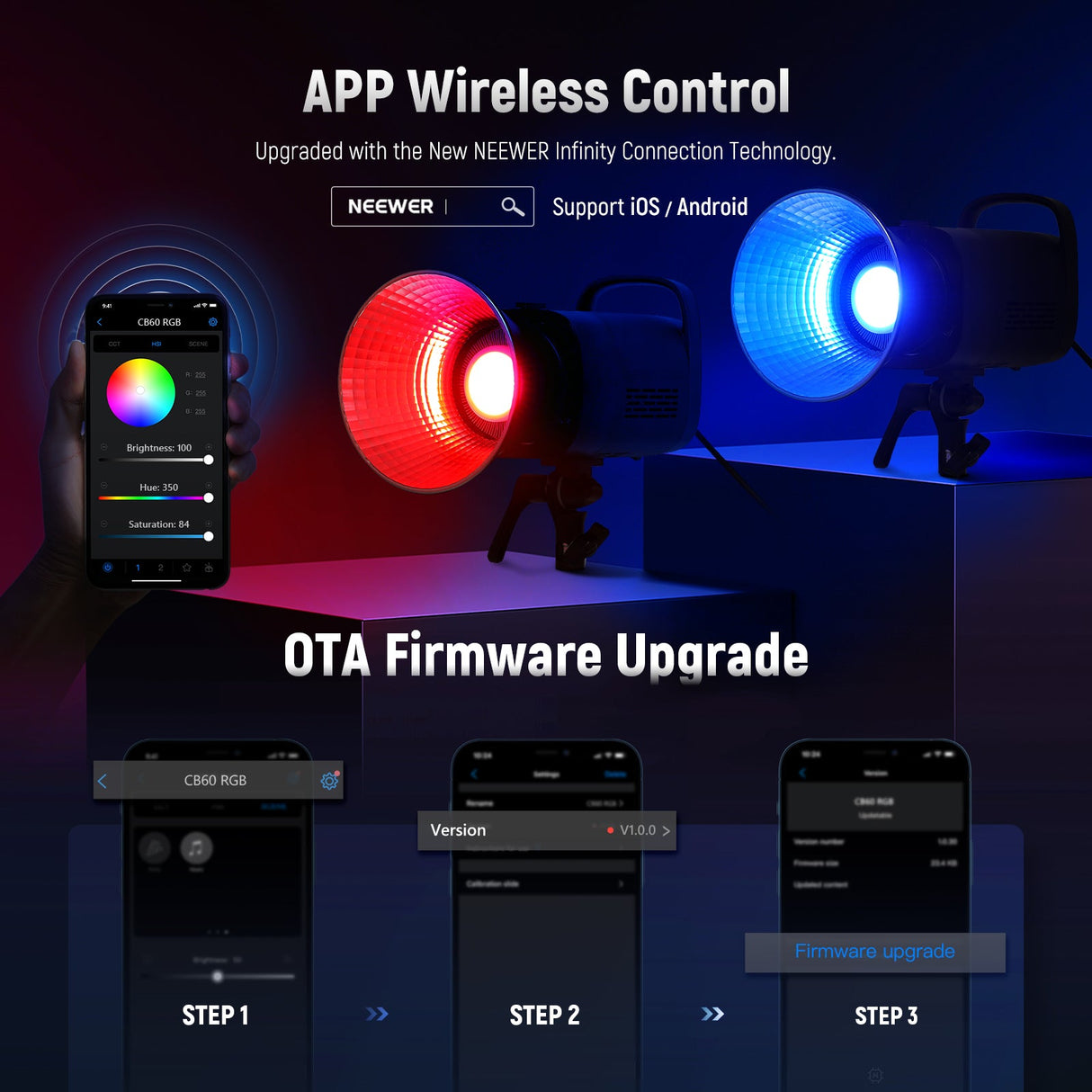 NEEWER RGB CB60 70W CRI 97+ LED Video Light