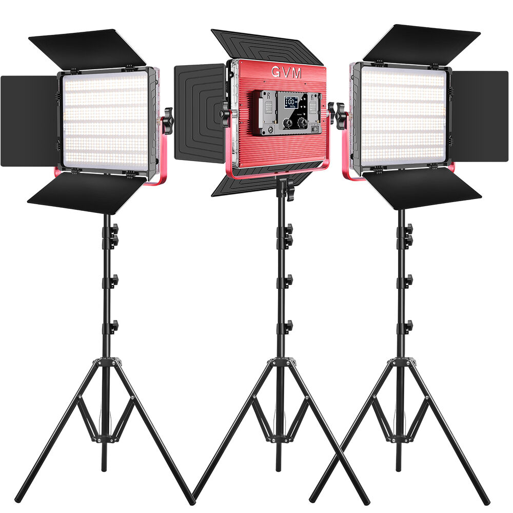 GVM RGB LED Studio Video Light Bi-Color Soft 3-Light Panel Kit