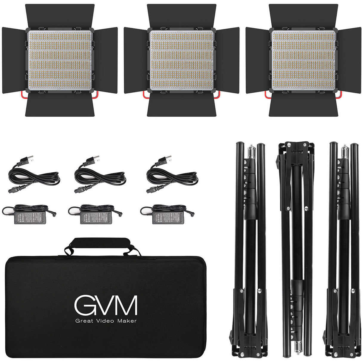GVM RGB LED Studio Video Light Bi-Color Soft 3-Light Panel Kit