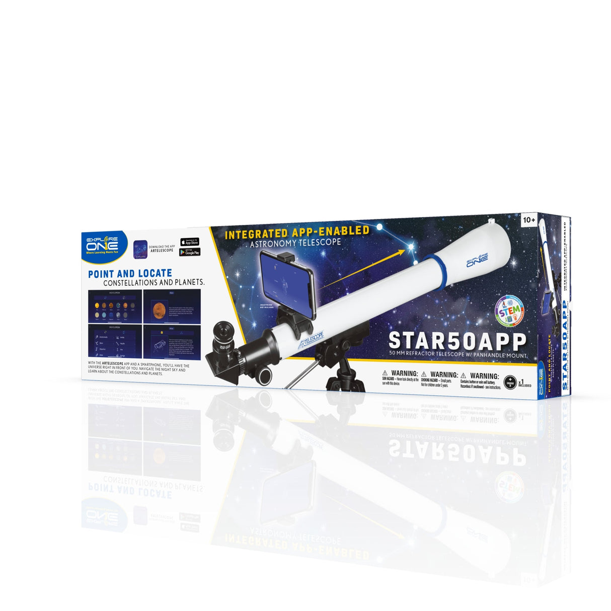 Explore One STAR50APP - 50mm Refractor Telescope w/ Panhandle Mount and Astronomy APP