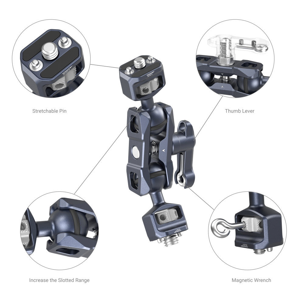 SmallRig Magic Arm Support with Dual Ball Heads (Compatible with 1/4"-20 and 3/8"-16 ARRI Threaded and Locating Holes) 3874