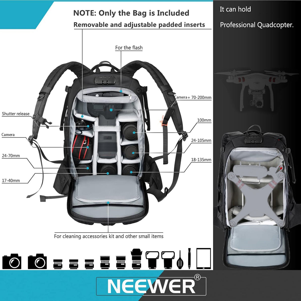 NEEWER 13.4"x10.2"x20.5" Pro Camera Backpack
