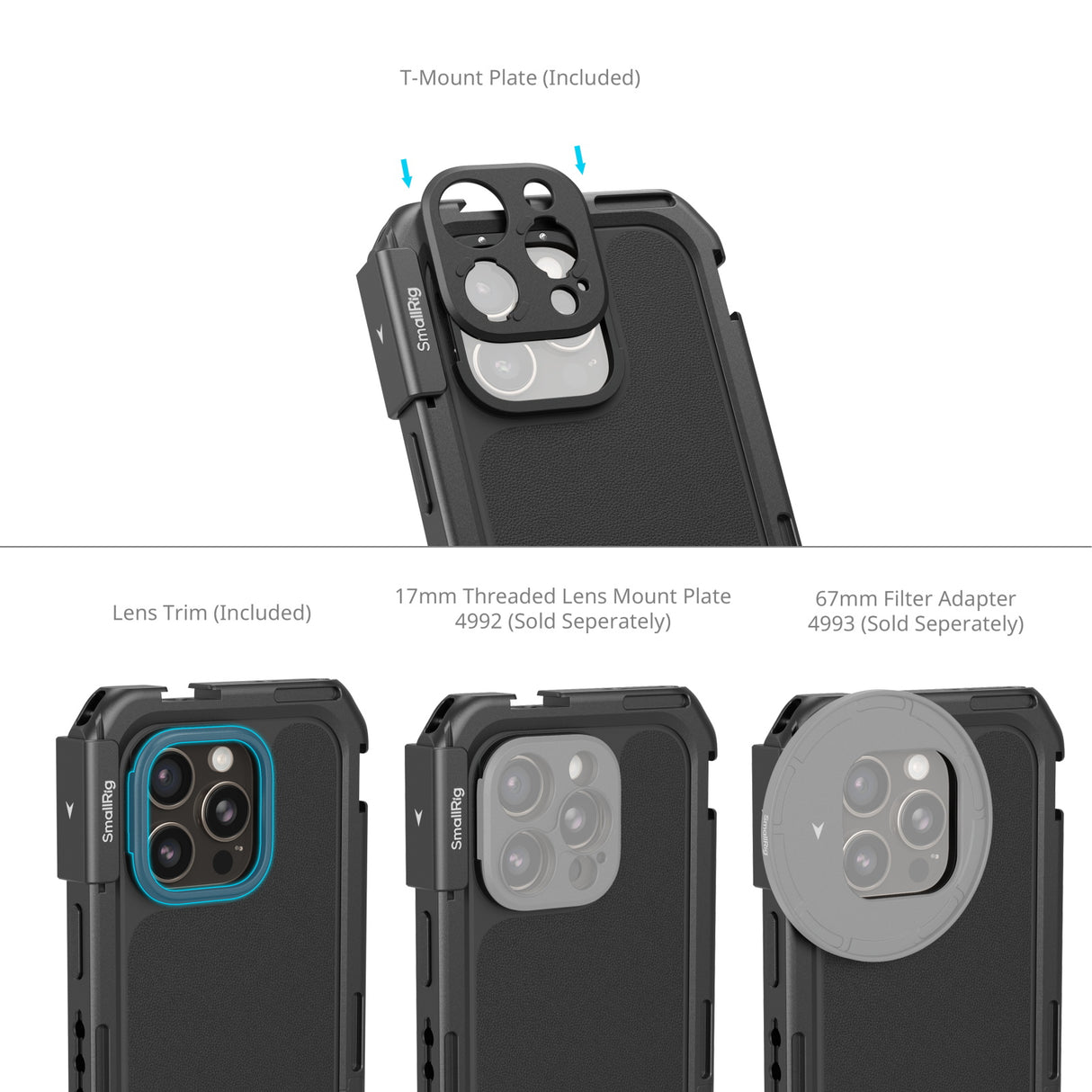 SmallRig 4827 iPhone 16 Pro Max cage, mounting points detail