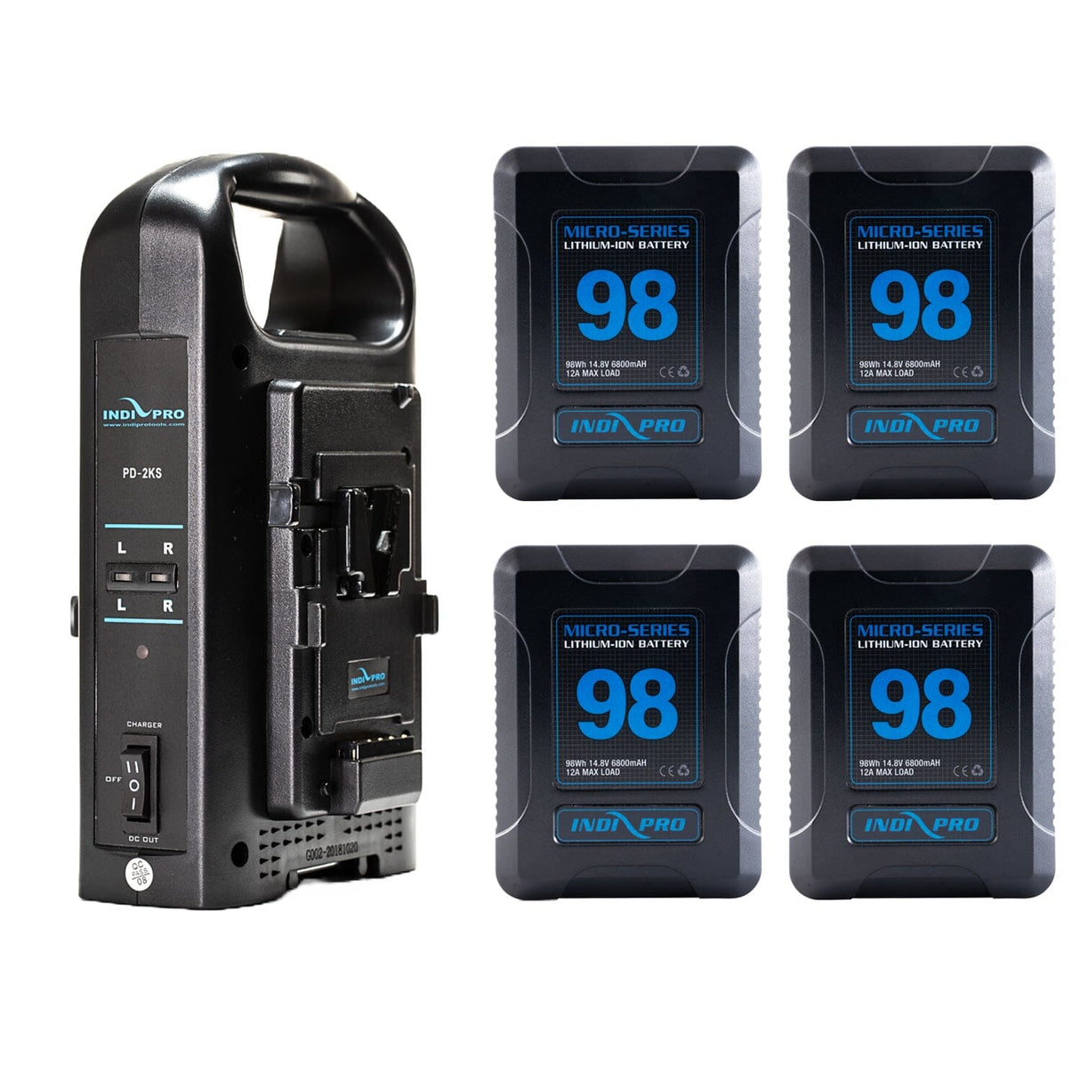 4x Micro-Series 98Wh Li-Ion Gold Mount Batteries with Dual Gold Mount Battery Charger Kit