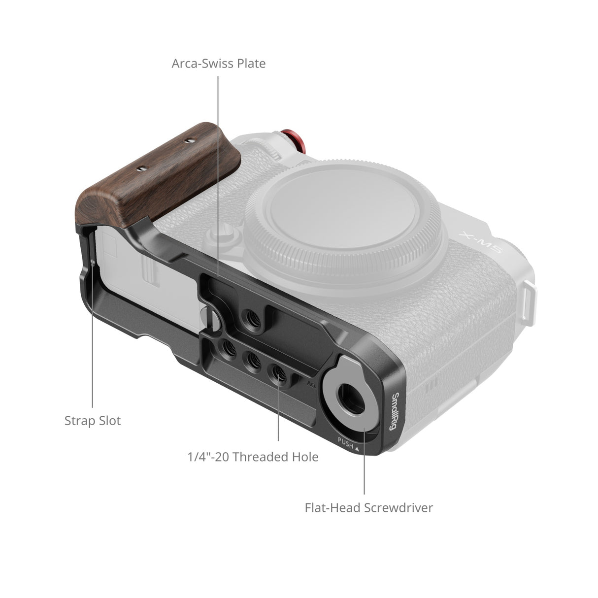 SmallRig L-Shape Mount Plate with Wooden Handle for FUJIFILM X-M5 (Black)