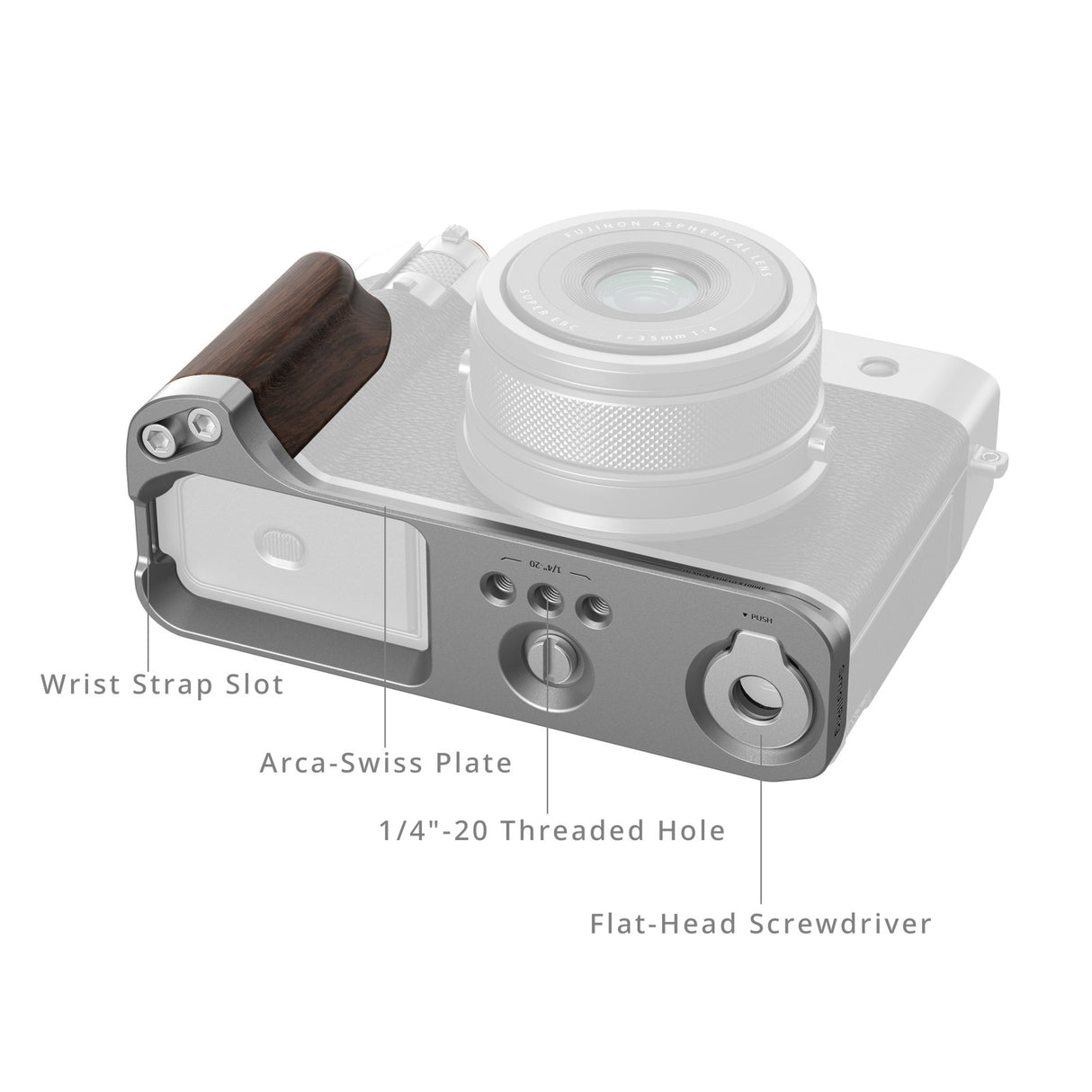 SmallRig L-Shape Mount Plate with Wooden Handle for FUJIFILM GFX100RF (Silver)