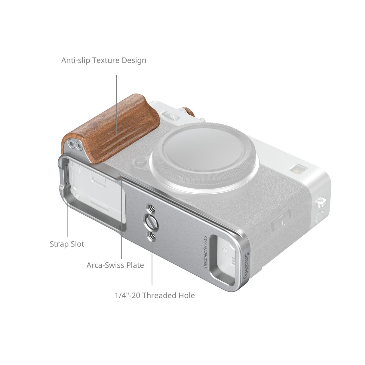 SmallRig L-Shaped Mount Plate with Wooden Handle for FUJIFILM X-E5 (Silver) 5984