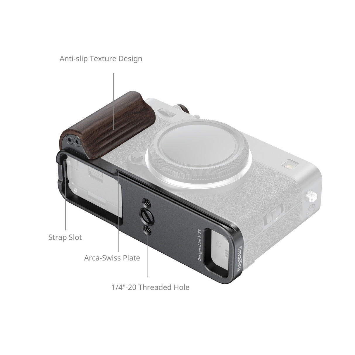 SmallRig L-Shaped Mount Plate with Wooden Handle for FUJIFILM X-E5 (Black)6237