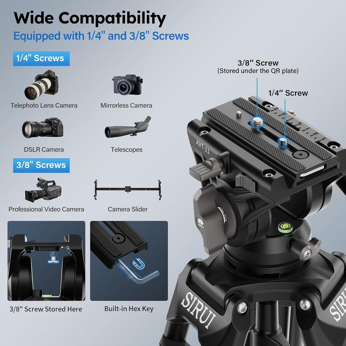 SIRUI Heavy Duty Video Tripod for Camera AVT-11