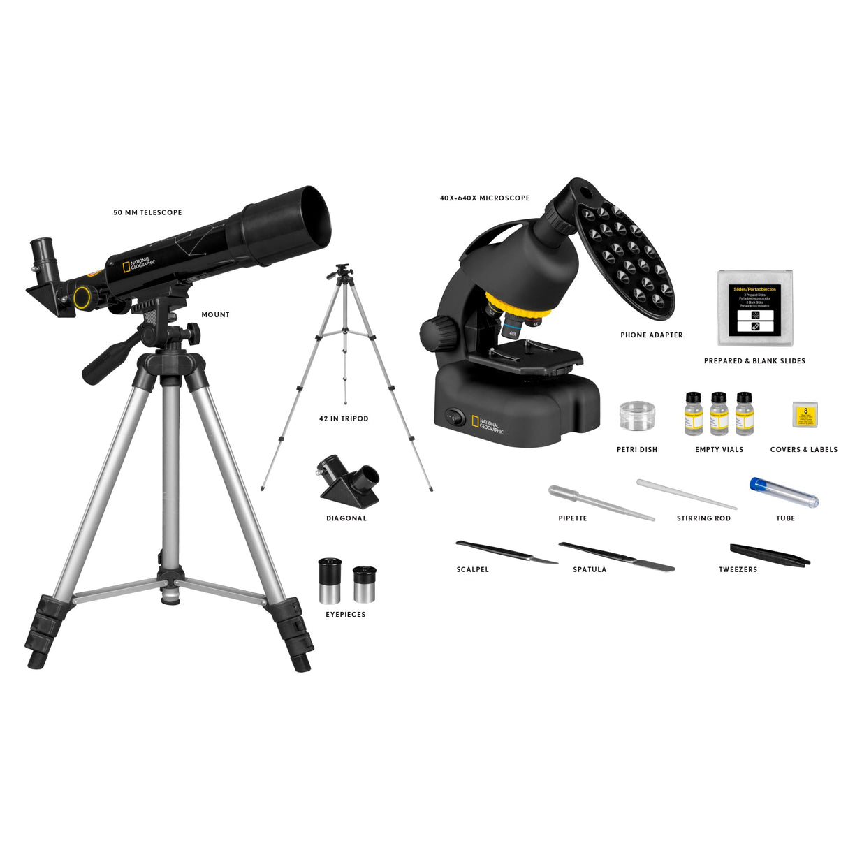 National Geographic 50mm Telescope and 640x Microscope Set with Hard Case