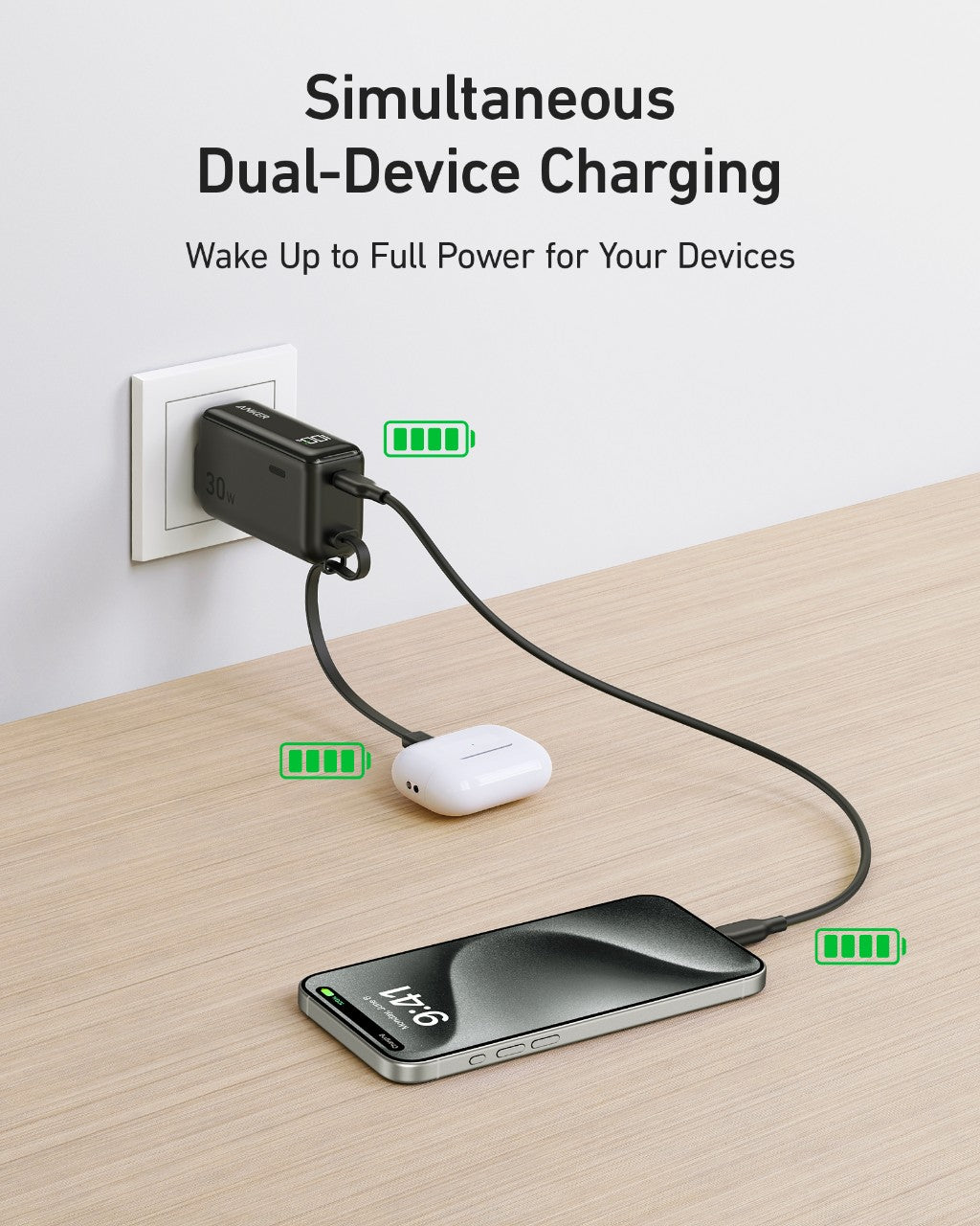 Anker Power Bank (30W, 5k, Fusion, Built-In USB-C Cable)