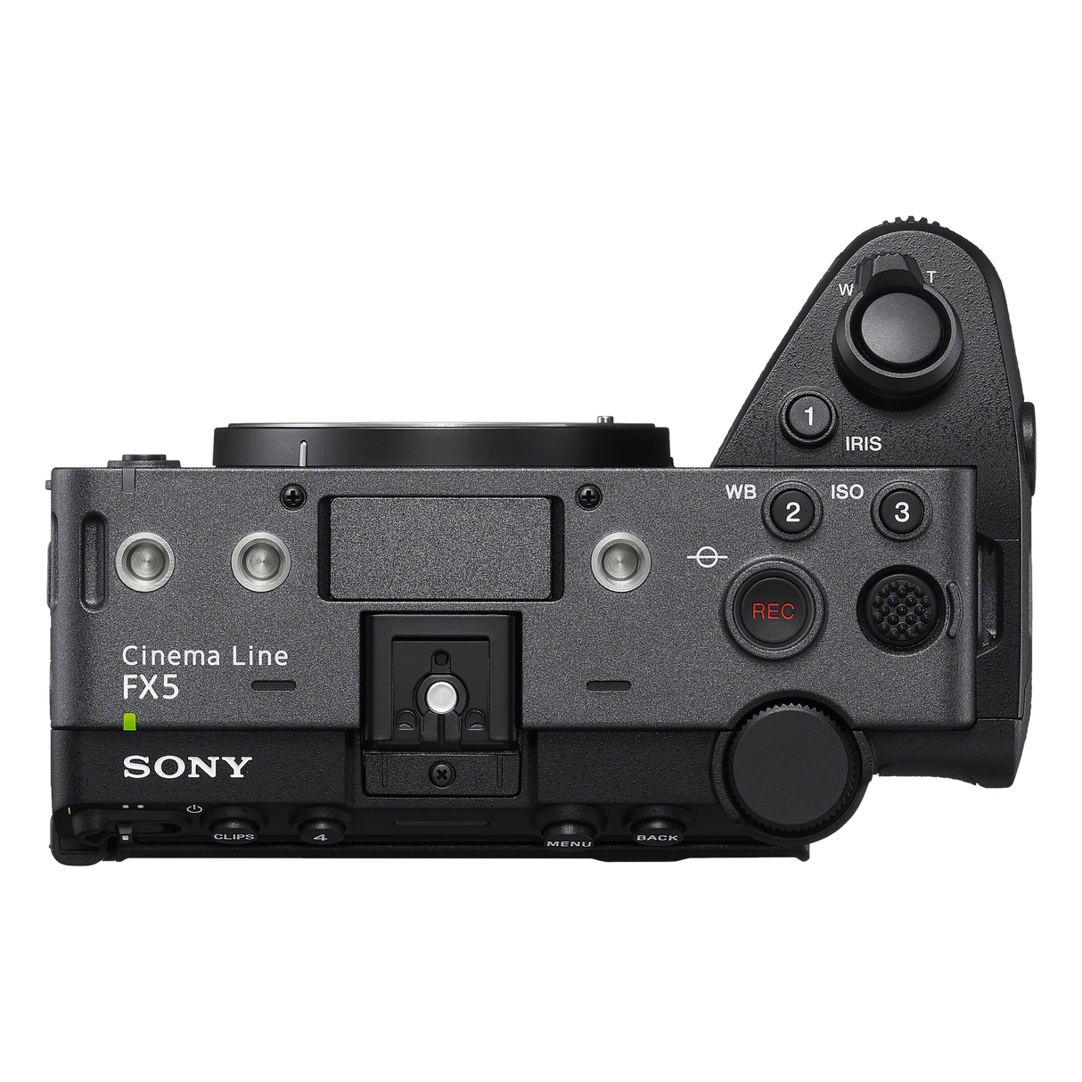 Sony FX5 cinema camera top view showing multi-function dial and controls