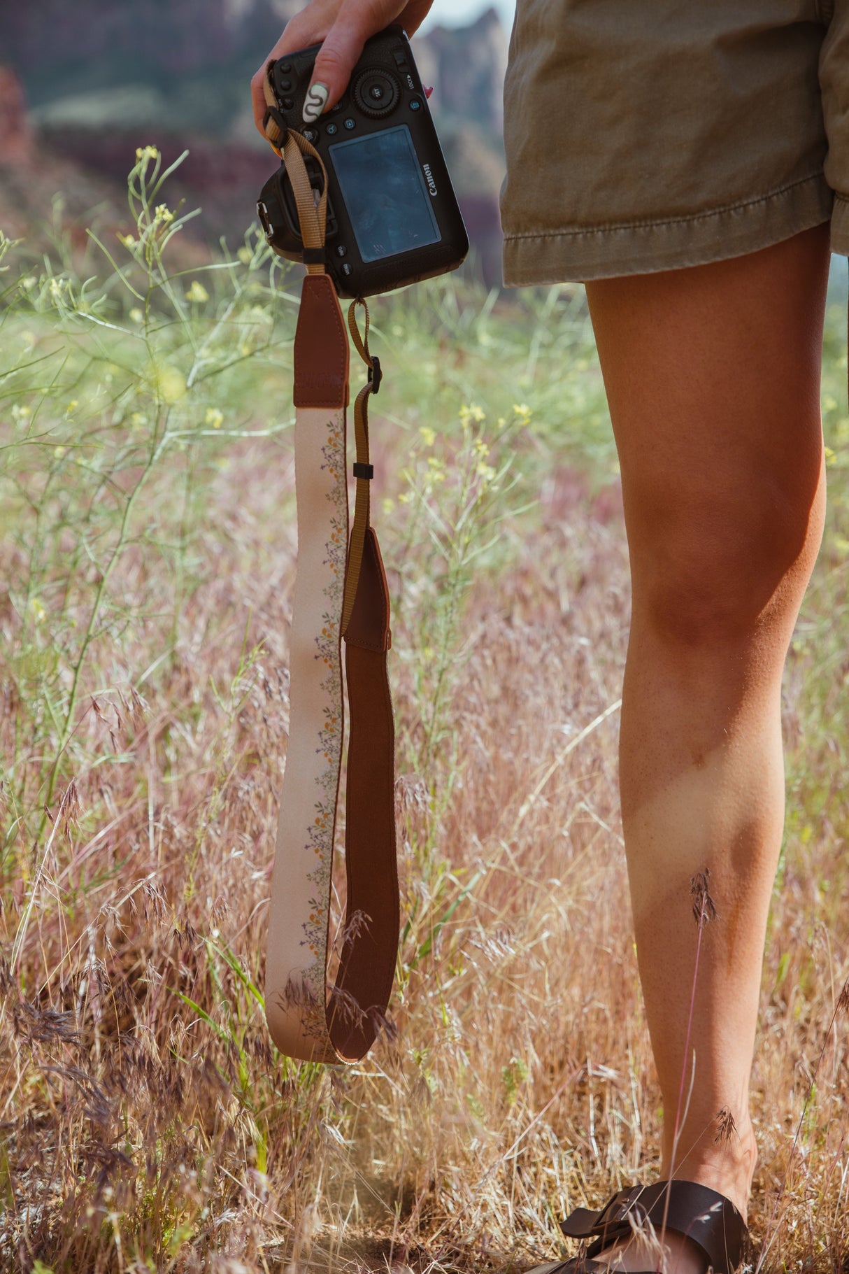 Flower Field Tan Camera Strap