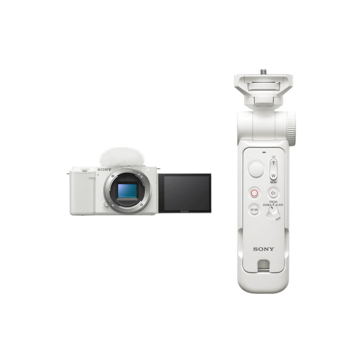 Bundle - Sony ZV-E10 (Body Only, White) and GP-VPT3 Shooting Grip with Wireless Remote (White)