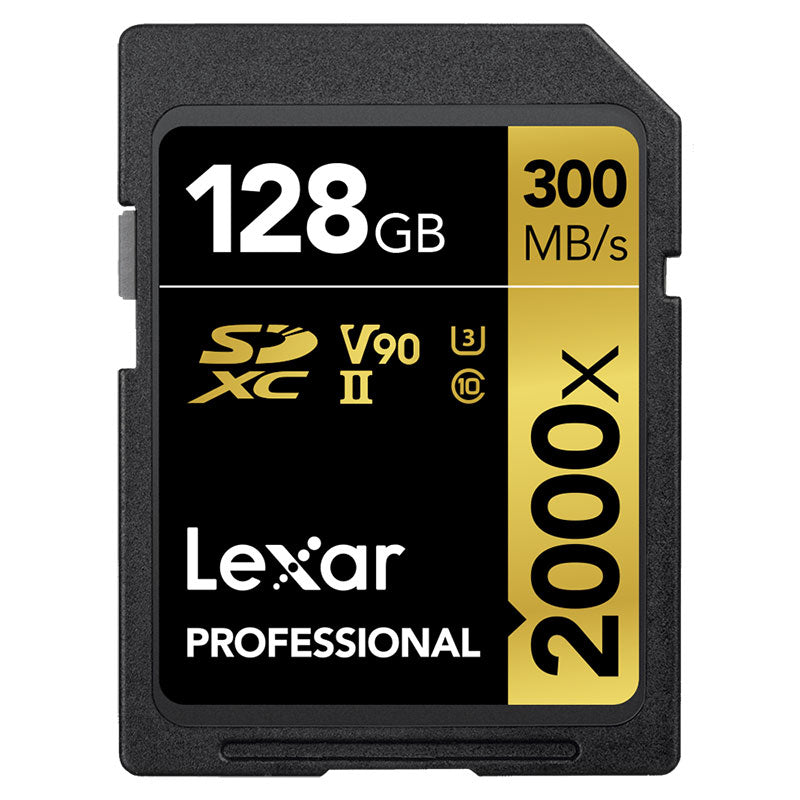 Lexar Professional SDXC Memory Card 2000x 128GB Class 10 V90 UHS-II U3 W/O Reader R300/W260MBs