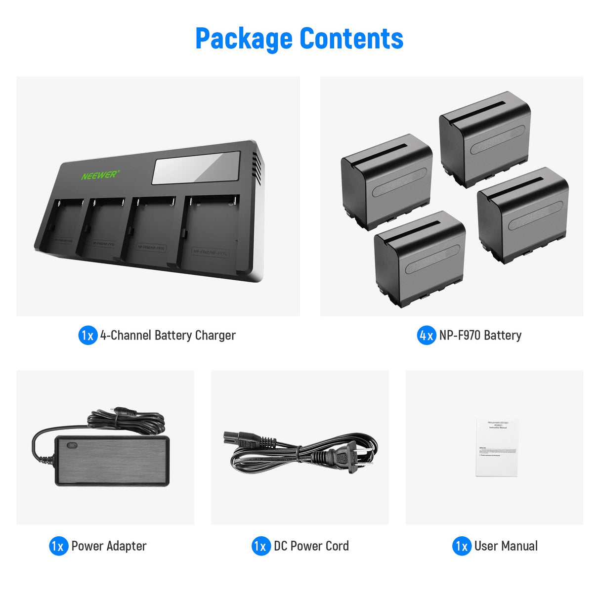 NEEWER 4-Pack NP-F970 Battery Set for Sony