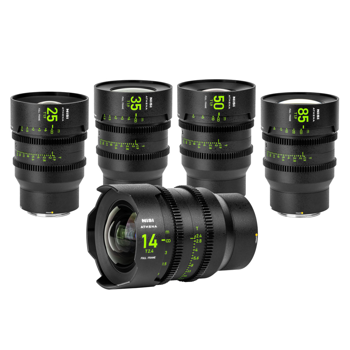 NiSi ATHENA PRIME Full Frame Cinema Lens Kit with 5 Lenses 14mm T2.4, 25mm T1.9, 35mm T1.9, 50mm T1.9, 85mm T1.9 + Hard Case (G Mount | No Drop In Filter)