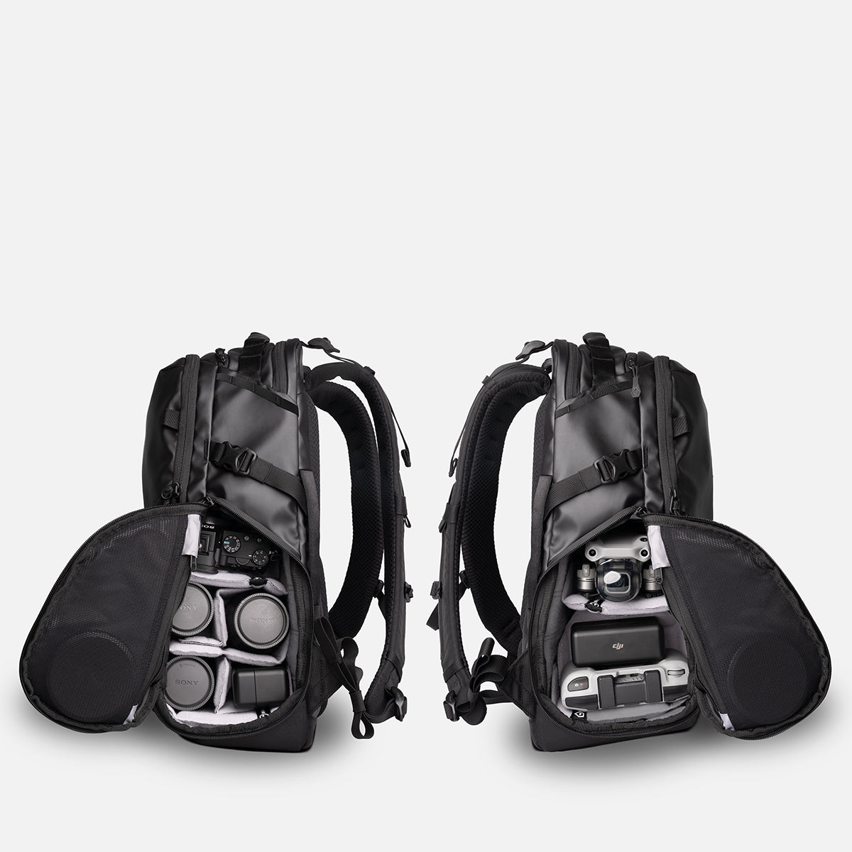 WANDRD STRATUS Photo 18L in Black — side access packed out