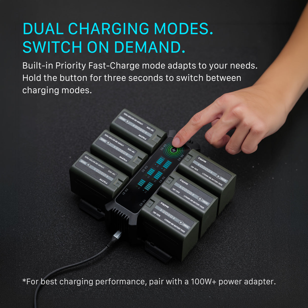 Tilta Foldable Charging Station for L-Series/NP-F Battery Kit (6 Batteries, US) - Black