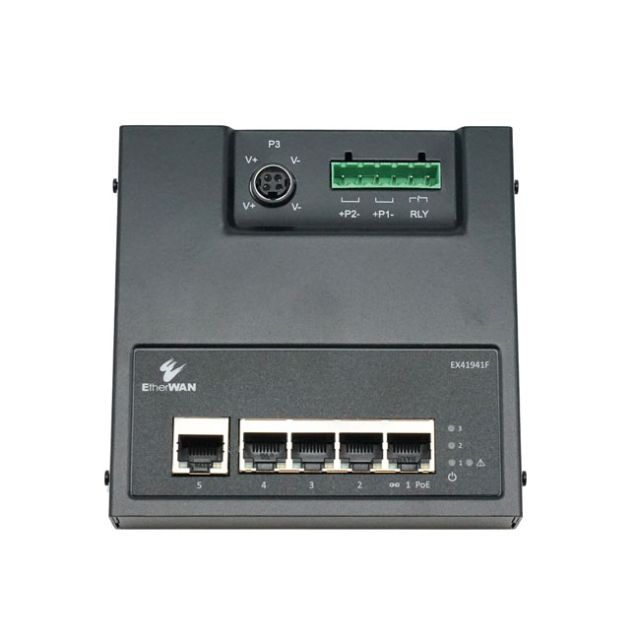 EtherWAN Hardened Unmanaged 4-Port Gigabit PoE & 1-Port Gigabit RJ45 Ethernet Switch