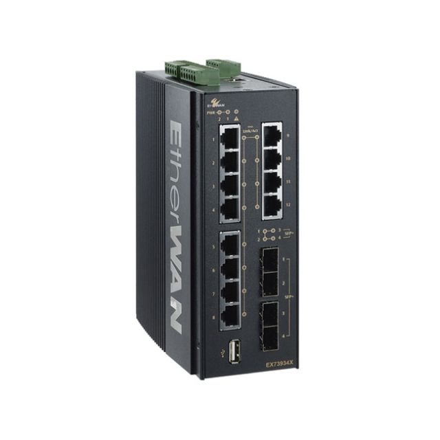 EtherWAN EX73900X Series Hardened Managed 12-Port Gigabit and 4-Port 10G SFP+ Ethernet Switch