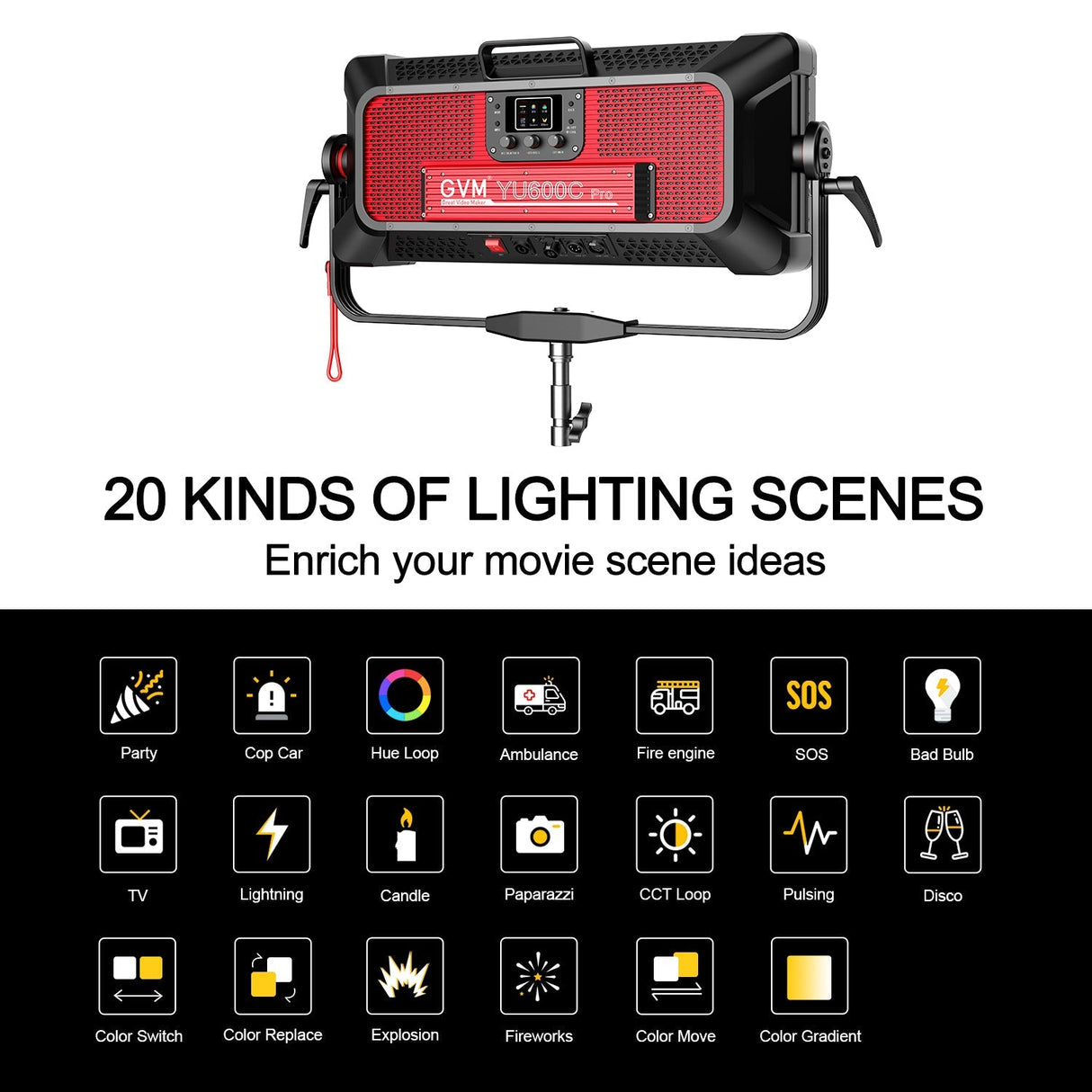GVM PRO YU600C Led Video Lights Panel Rgb And Bi-Color Studio Light