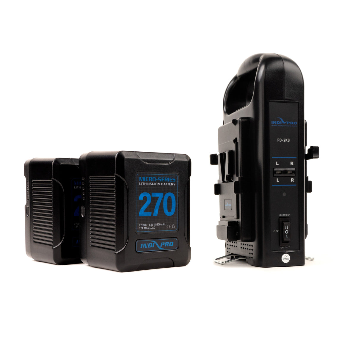 Indipro 2x Micro-Series 270Wh V-Mount Li-Ion Batteries and Dual V-Mount Battery Charger Kit