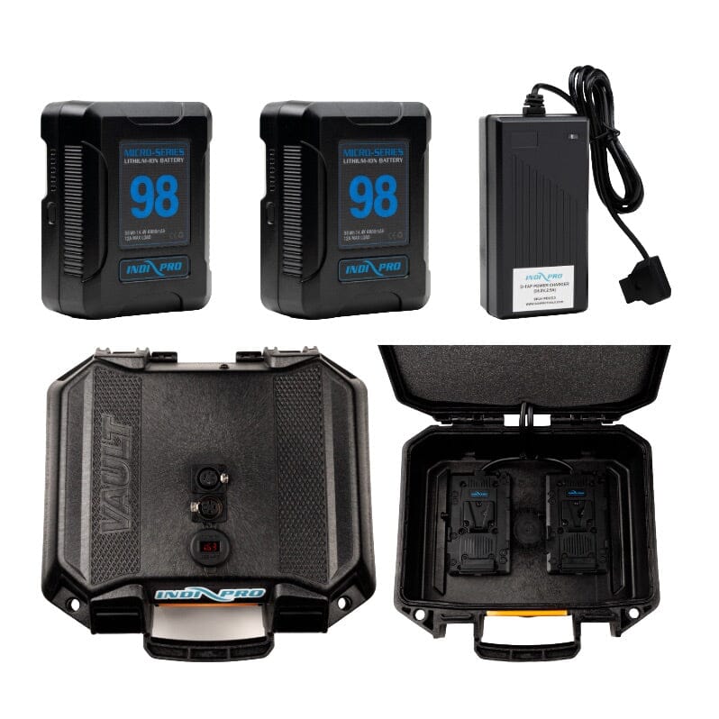 Indipro 2x Micro Series 98Wh V-Mount Battery, Dual Charger & Dual V-Mount Field Power Station Bundle