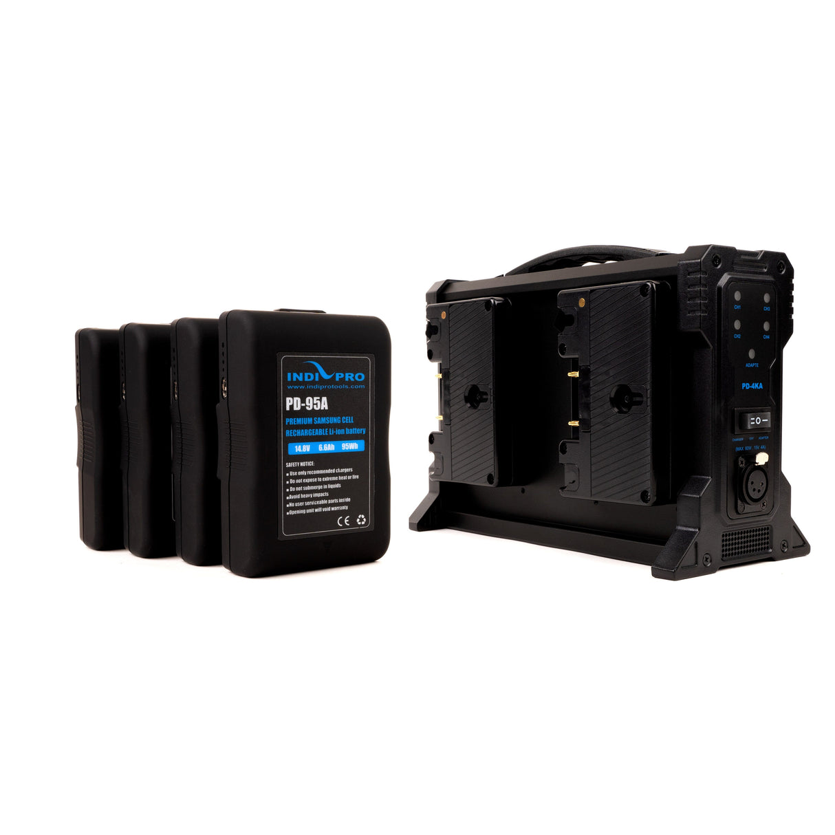 Indipro 4x Compact 95Wh Gold-Mount Li-Ion Batteries and Quad Gold-Mount Battery Charger Kit