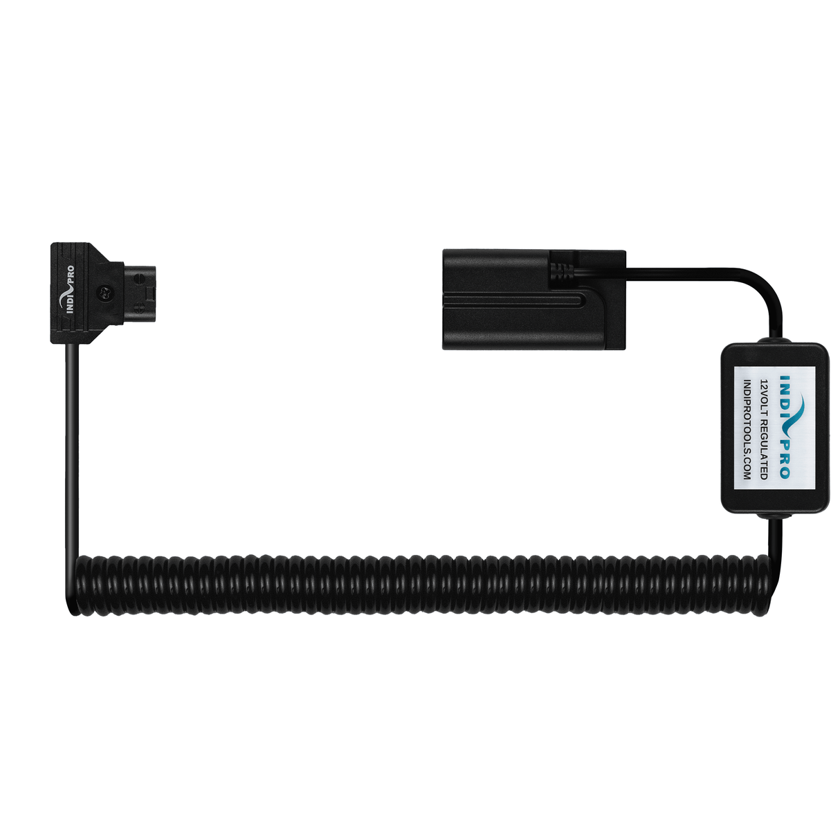 Indipro Coiled D-Tap Power Cable to Sony L-Series (NP-F) Dummy Battery (24-36", Regulated)