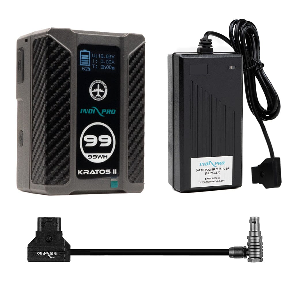 Indipro Kratos 99Wh V-Mount Battery, Charger & D-Tap for RED KOMODO (6") Bundle