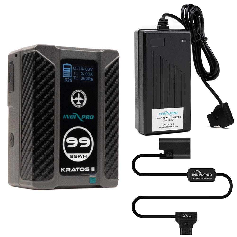 Indipro Kratos 99Wh V-Mount Battery, Charger & D-Tap to Canon LP-E6 Battery Bundle