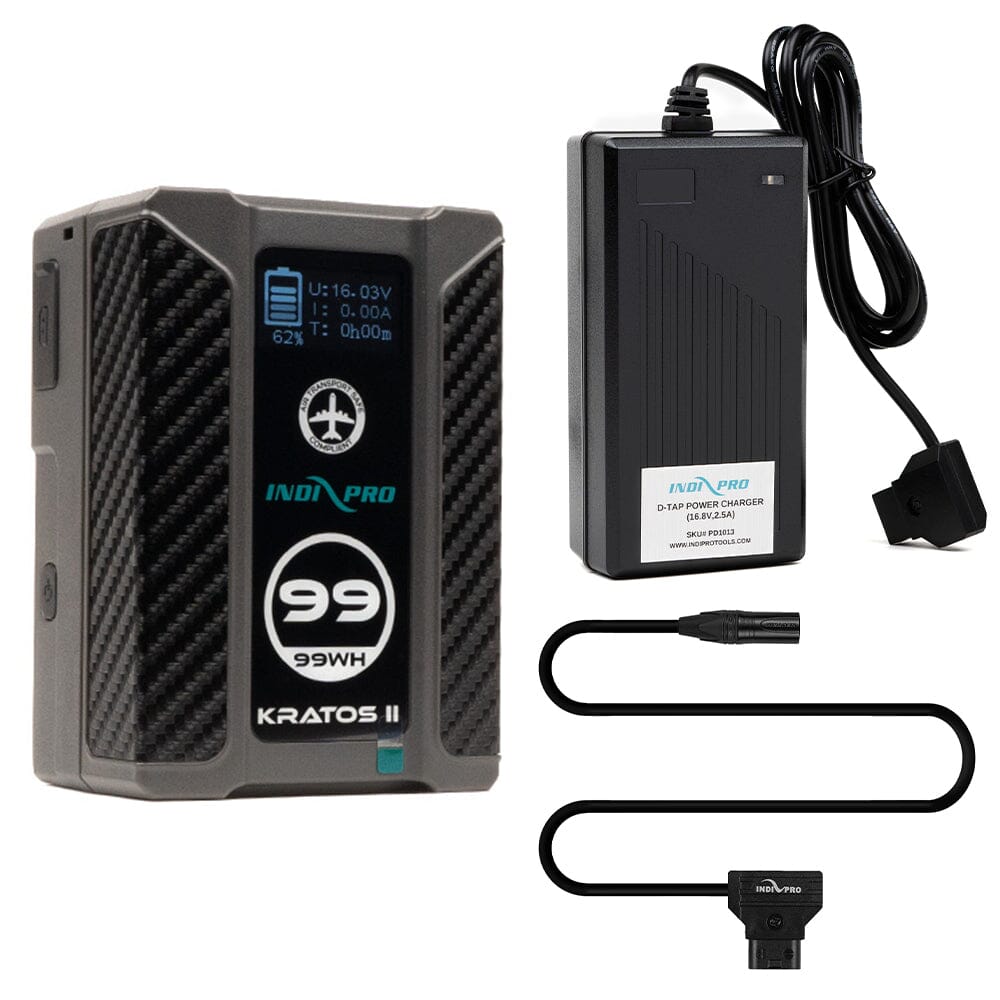 Indipro Kratos 99Wh V-Mount Battery, Charger & D-Tap to Male 4-Pin XLR Bundle
