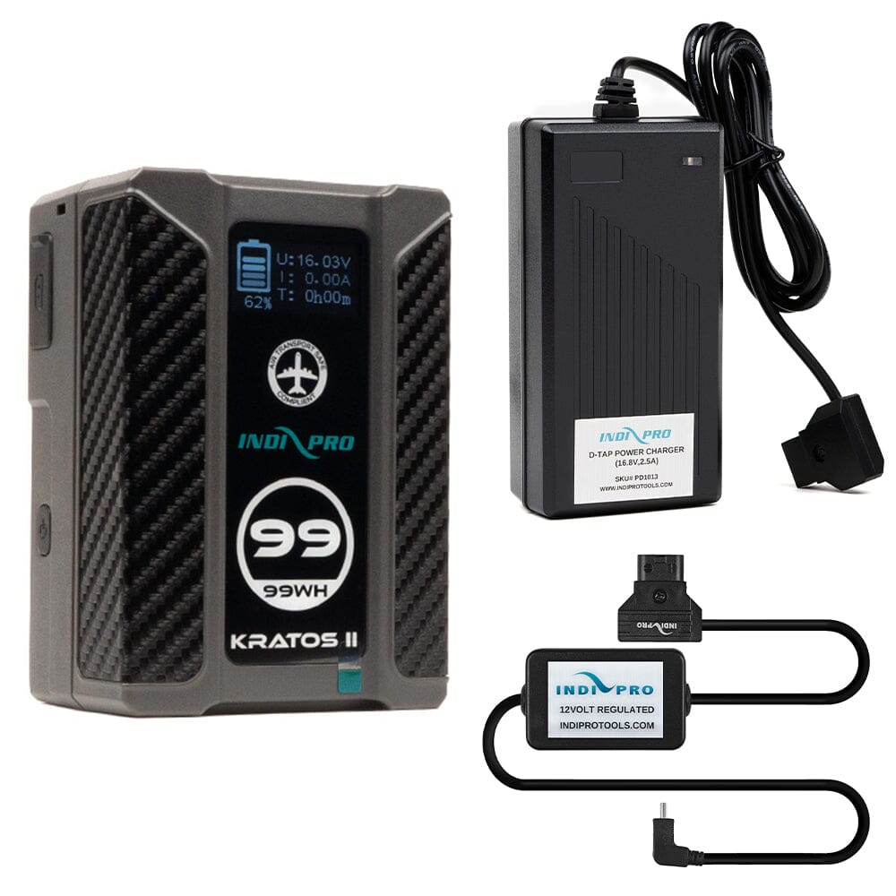 Indipro Kratos 99Wh V-Mount Battery, Charger & D-Tap to USB Type-C Connector (10') Bundle