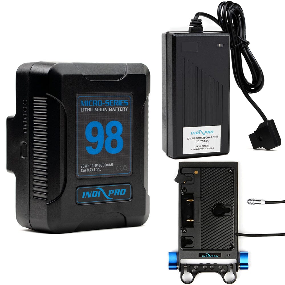 Indipro Micro Series 98Wh Gold Mount Battery, Charger & Gold Mount Plate for BMPCC 4K/6K Bundle