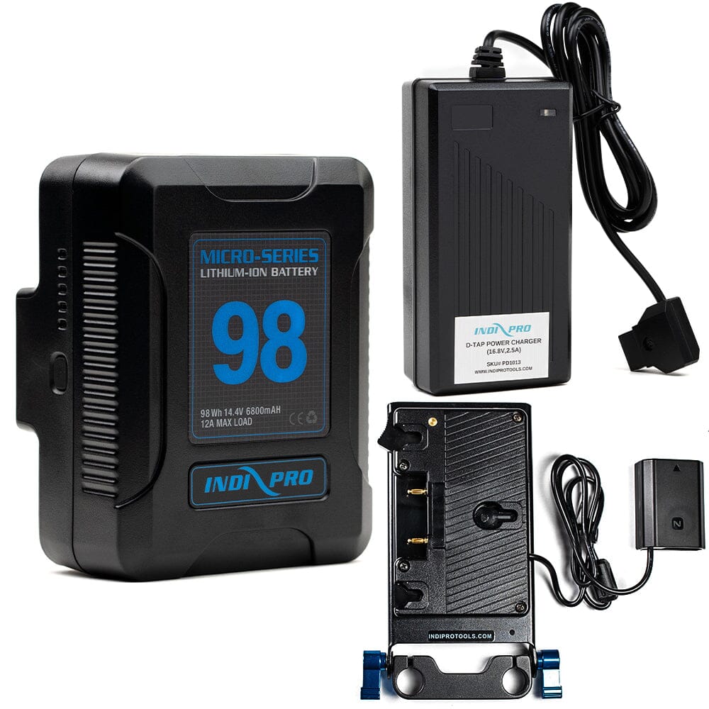 Indipro Micro Series 98Wh Gold Mount Battery, Charger & Gold Mount Plate to Sony NP-FZ100 Battery Bundle