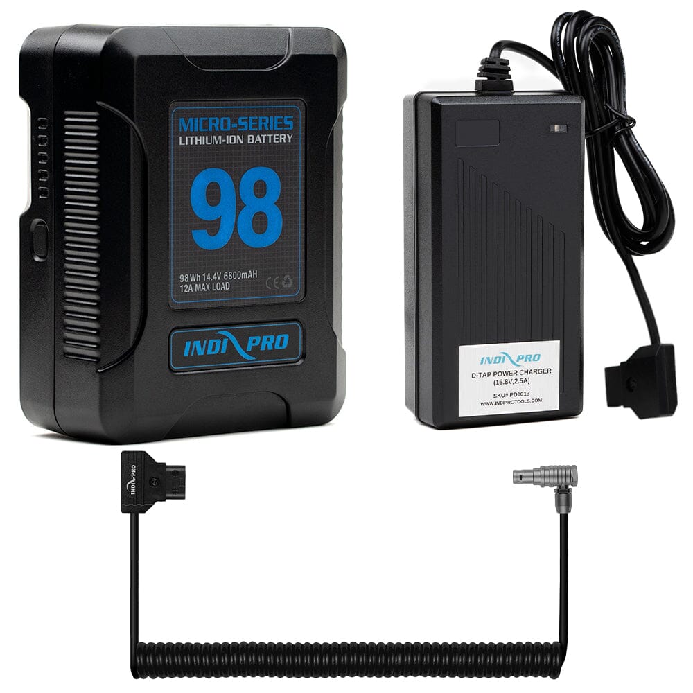 Indipro Micro Series 98Wh V-Mount Battery, Charger & Coiled D-Tap for RED KOMODO Bundle