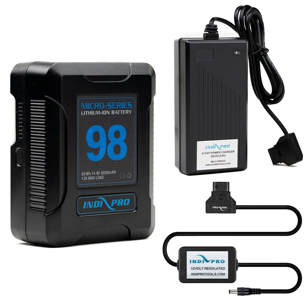 Indipro Micro Series 98Wh V-Mount Battery, Charger & D-Tap for Atomos Recorders/ Monitors Bundle