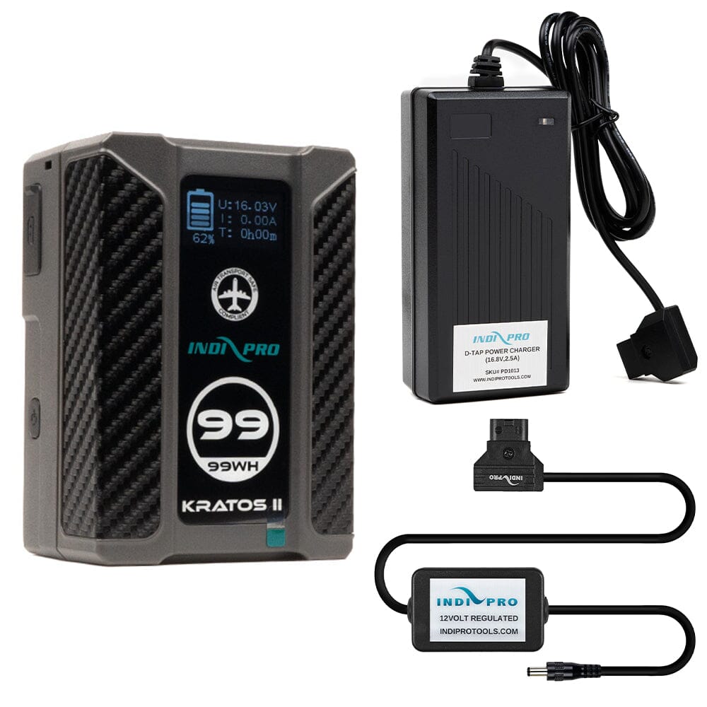 Indipro Kratos 99Wh V-Mount Battery, Charger & D-Tap for Atomos Recorders/ Monitors Bundle