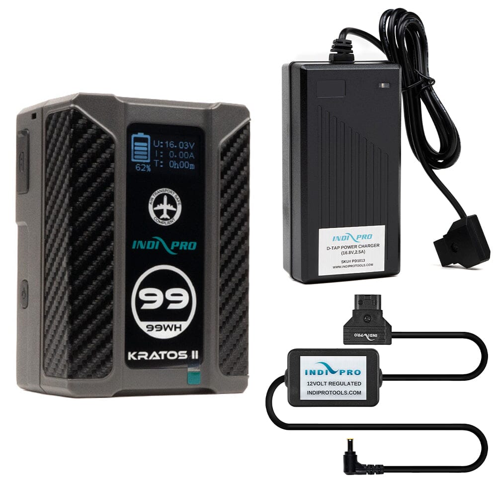 Indipro Kratos 99Wh V-Mount Battery, Charger & D-Tap for Canon COMPACT-SERVO Lenses Bundle