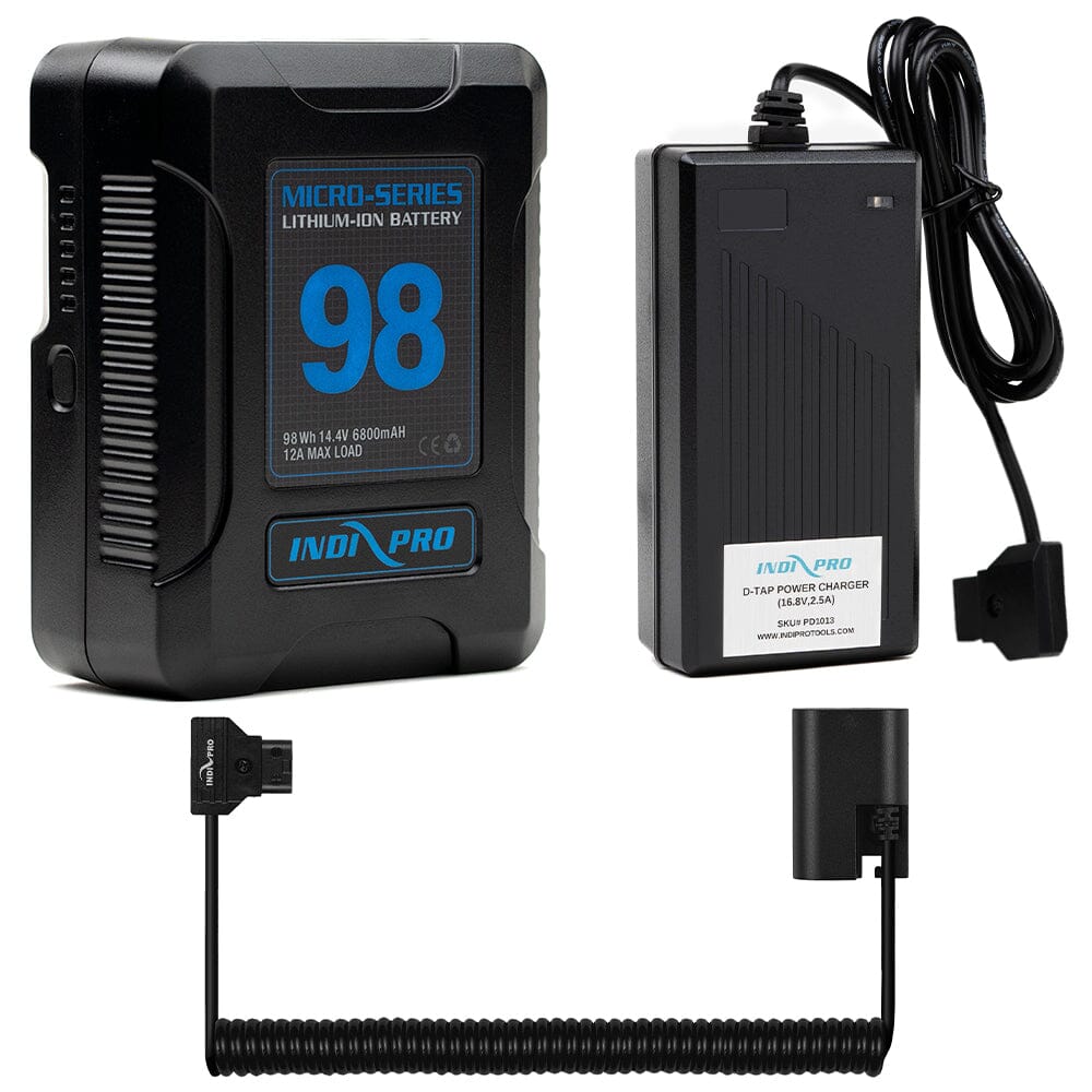 Indipro Micro Series 98Wh V-Mount Battery, Charger & D-Tap for Canon R5 C Camera Bundle