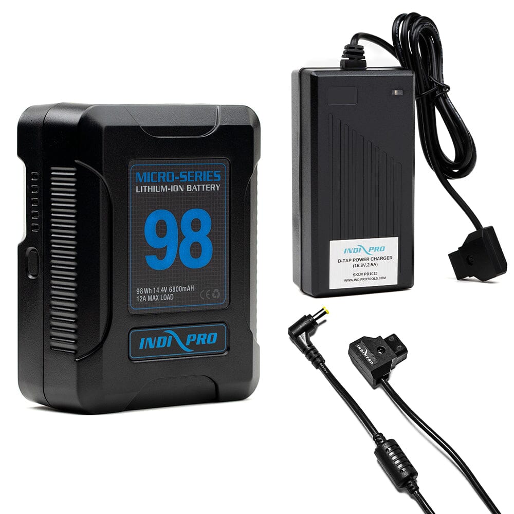 Indipro Micro Series 98Wh V-Mount Battery, Charger & D-Tap for Panasonic HC-X2 4K Camcorder Bundle