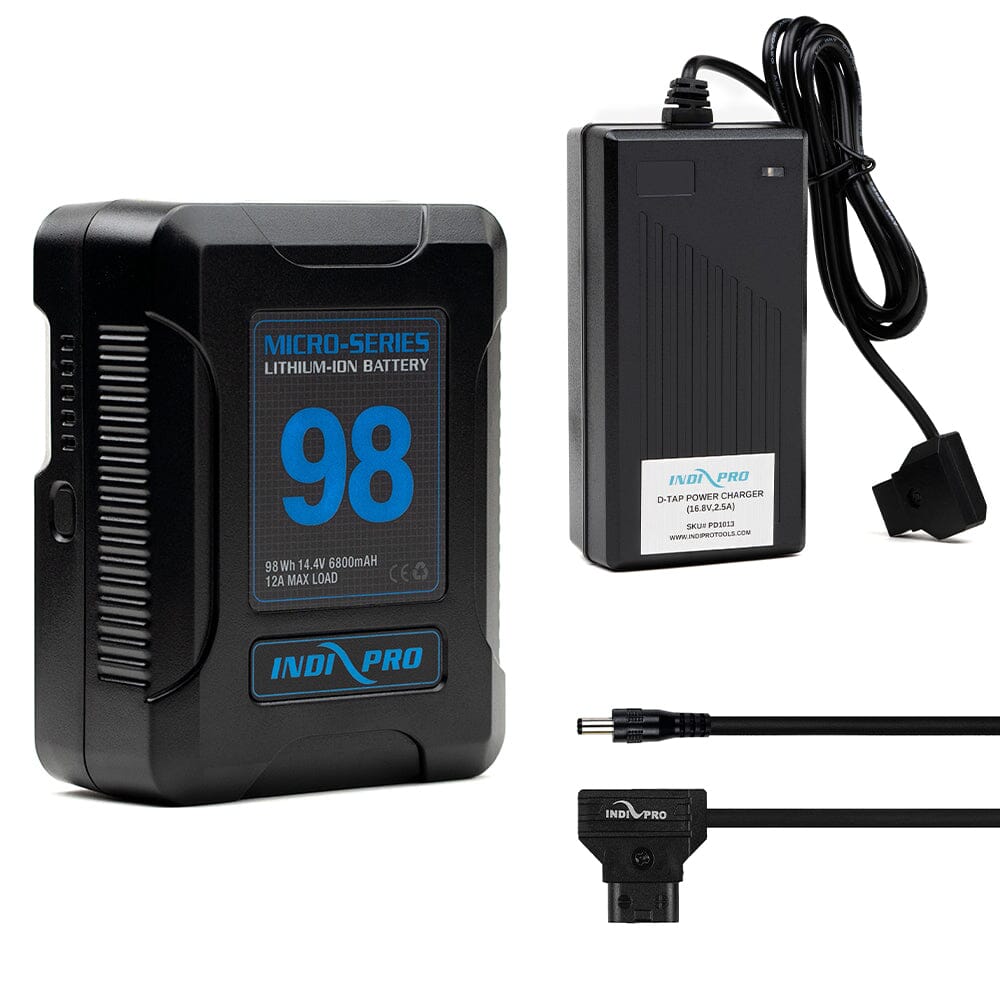 Indipro Micro Series 98Wh V-Mount Battery, Charger & D-Tap for Rotolight NEO Light Bundle