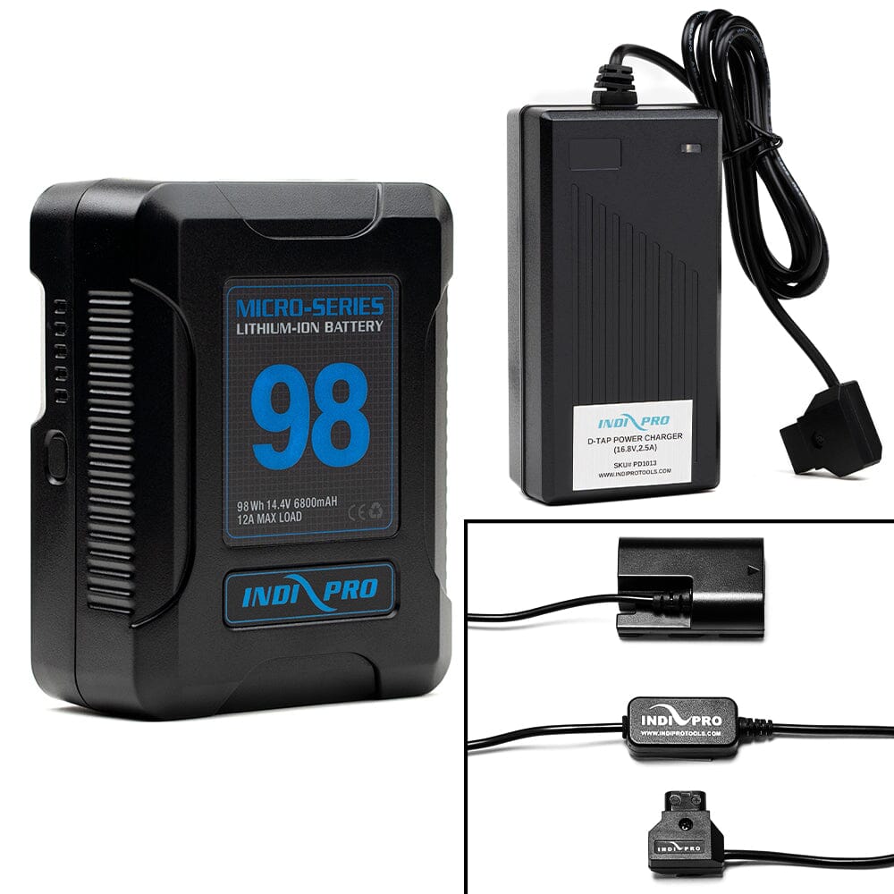 Indipro Micro Series 98Wh V-Mount Battery, Charger & D-Tap for SmallHD Monitors Bundle