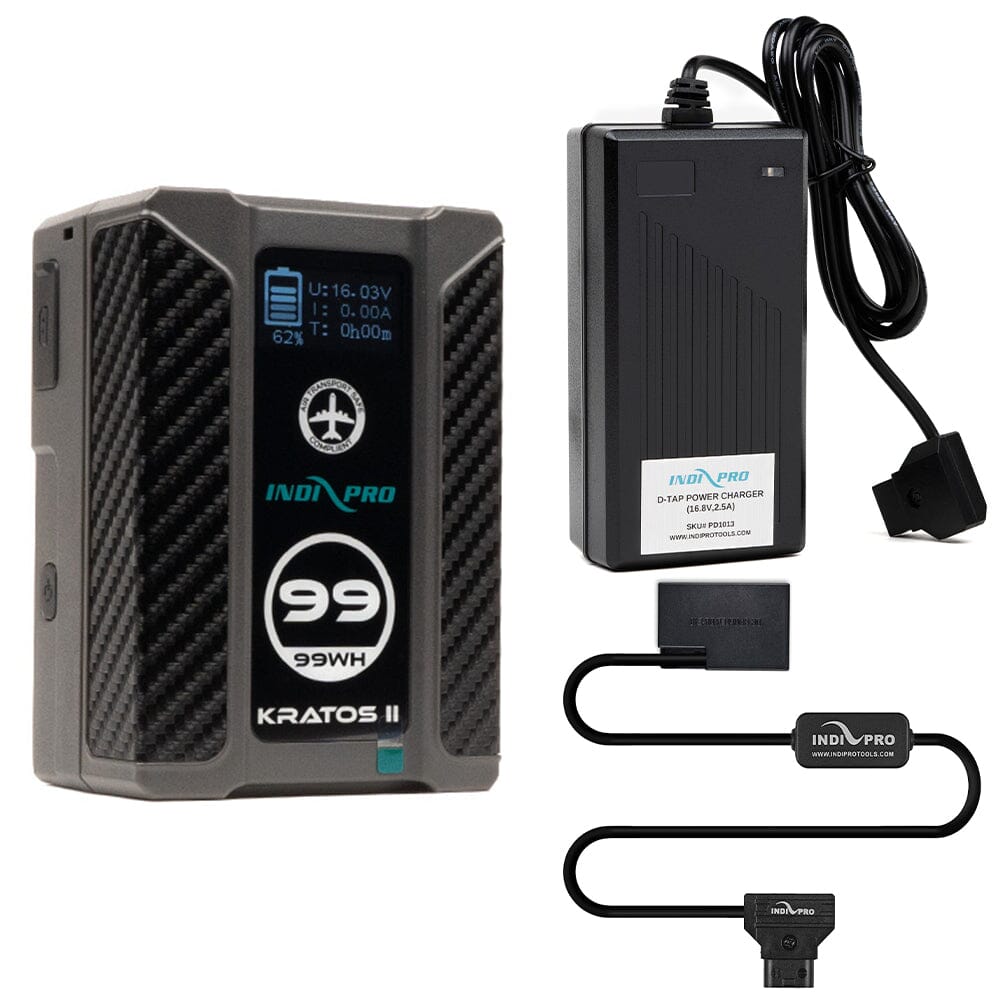 Indipro Kratos 99Wh V-Mount Battery, Charger & D-Tap to LP-E17 Battery Bundle