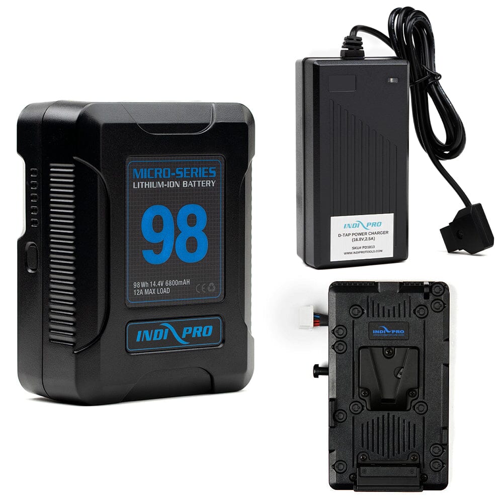 Indipro Micro Series 98Wh V-Mount Battery, Charger & V-Mount Plate for Blackmagic URSA Bundle