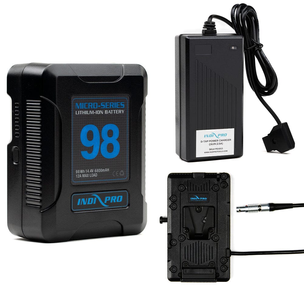 Indipro Micro Series 98Wh V-Mount Battery, Charger & V-Mount Plate for RED Epic/Scarlet Bundle