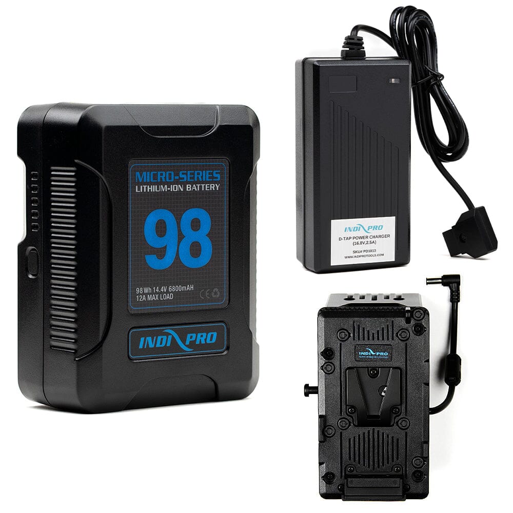 Indipro Micro Series 98Wh V-Mount Battery, Charger & V-Mount Plate for Sony PXW-FX9 Bundle